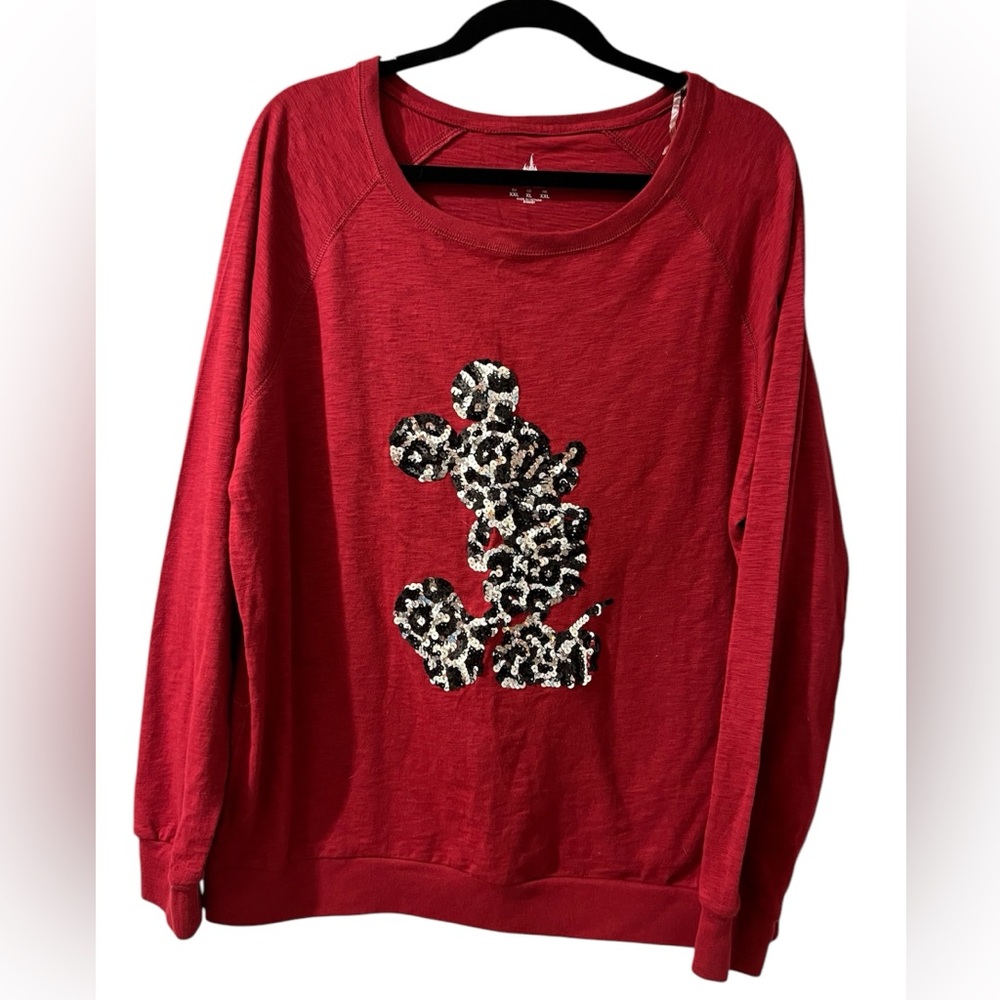 Disney Parks Red Long Sleeve Shirt with Black and Silver Sequin Mickey